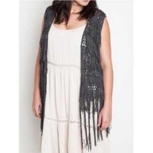 Umgee Crochet Fringe Sweater Vest In OS NWT